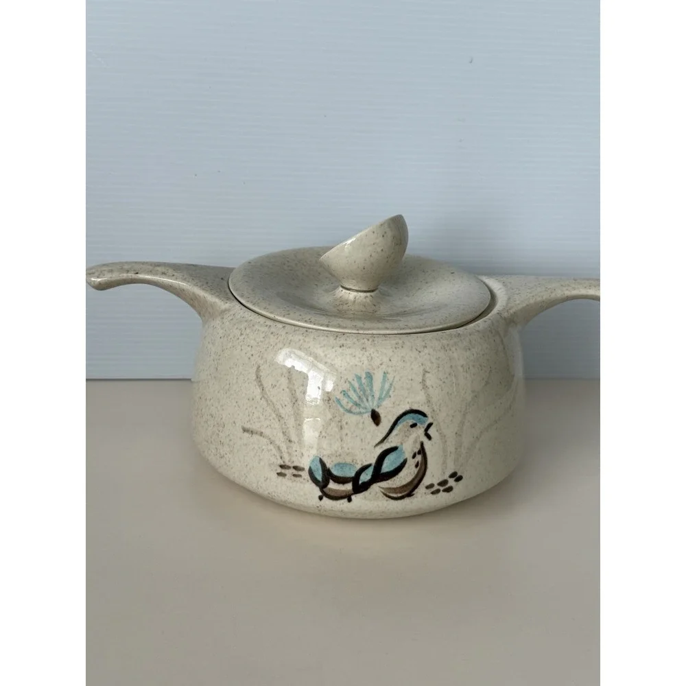 Red Wing Vtg Pottery Bob White Quail 2qt Casserole Dish w/ Lid Cottage Core MCM